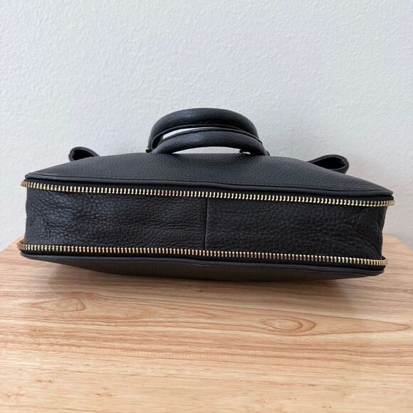 Tory Burch Fleming Two Way Pebbled Black Leather Shoulder Bag Purse Gold Hardwar - Picture 4 of 11